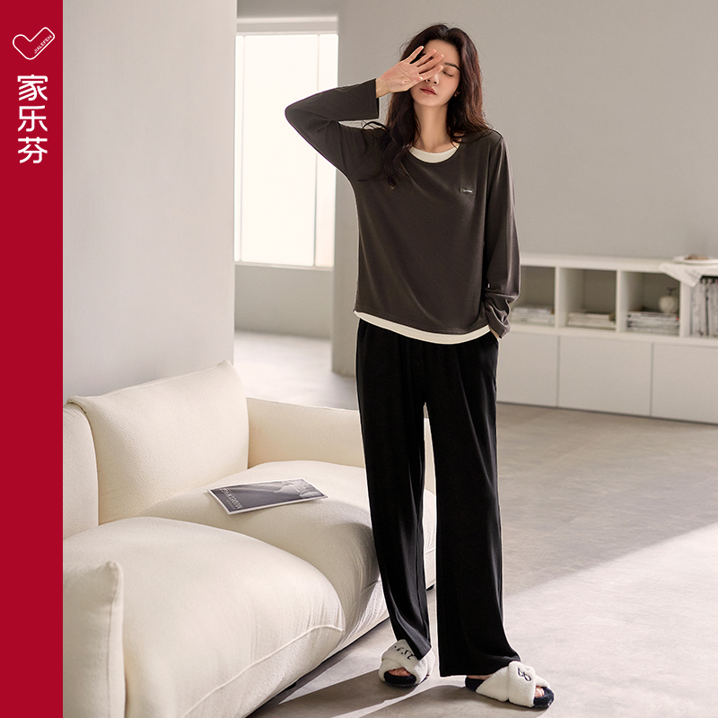 家乐芬睡衣女春秋款秋季长袖莫代尔家居服秋天休闲圆领套头高级感