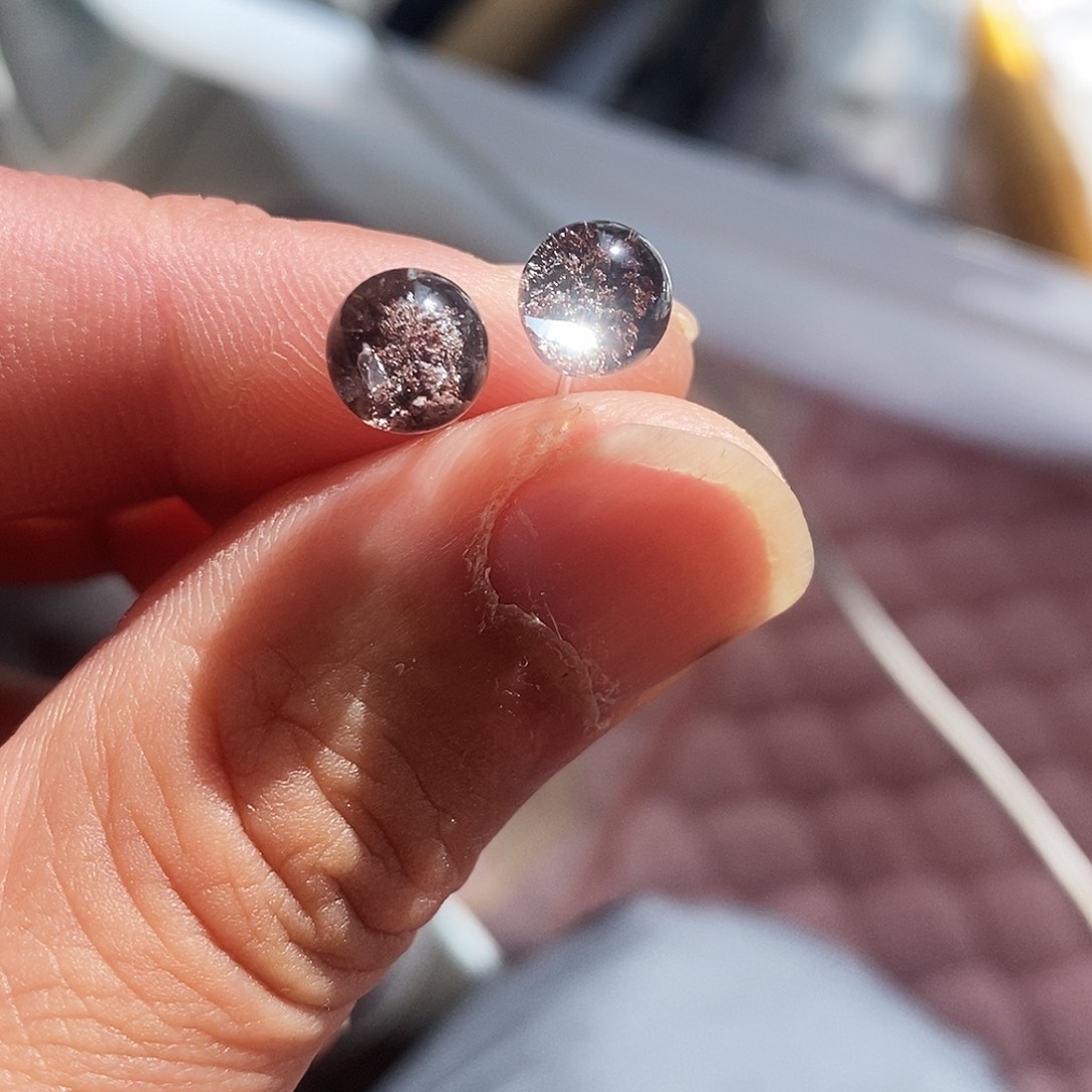 水晶耳钉银S925镶嵌晶中晶幽灵耳钉 7.5mm