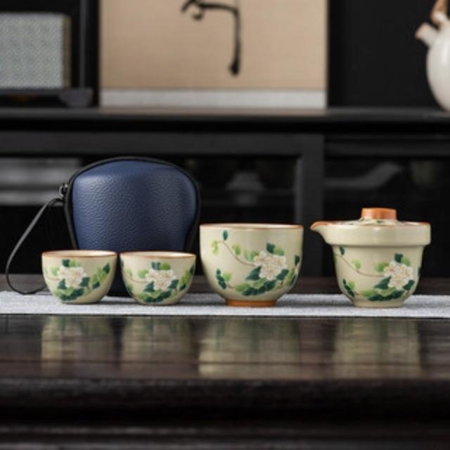 KK0330汝窑山茶图案便携快客泡茶杯适用于旅行家用优质陶瓷制品