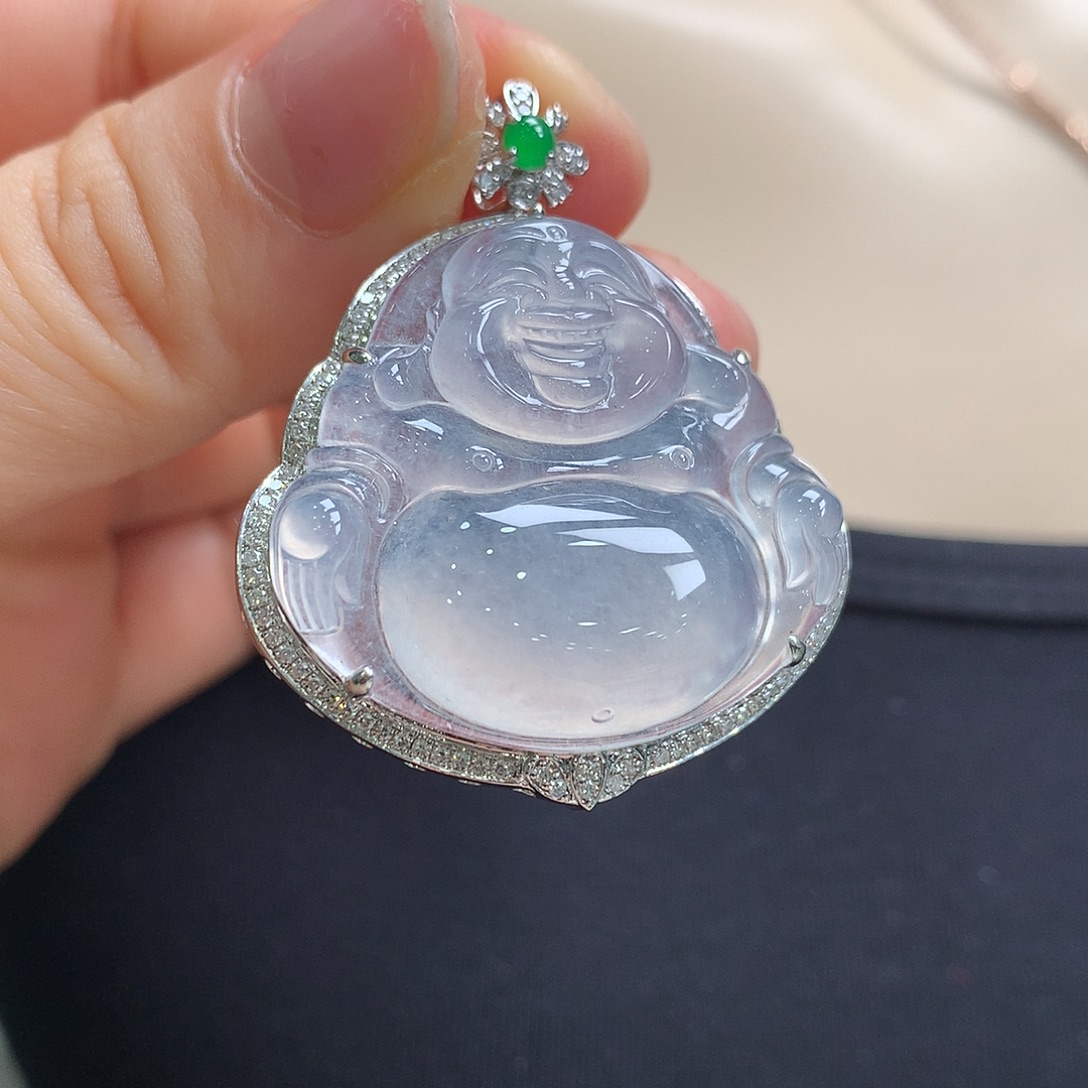 翡翠18K金镶嵌颈饰佛公