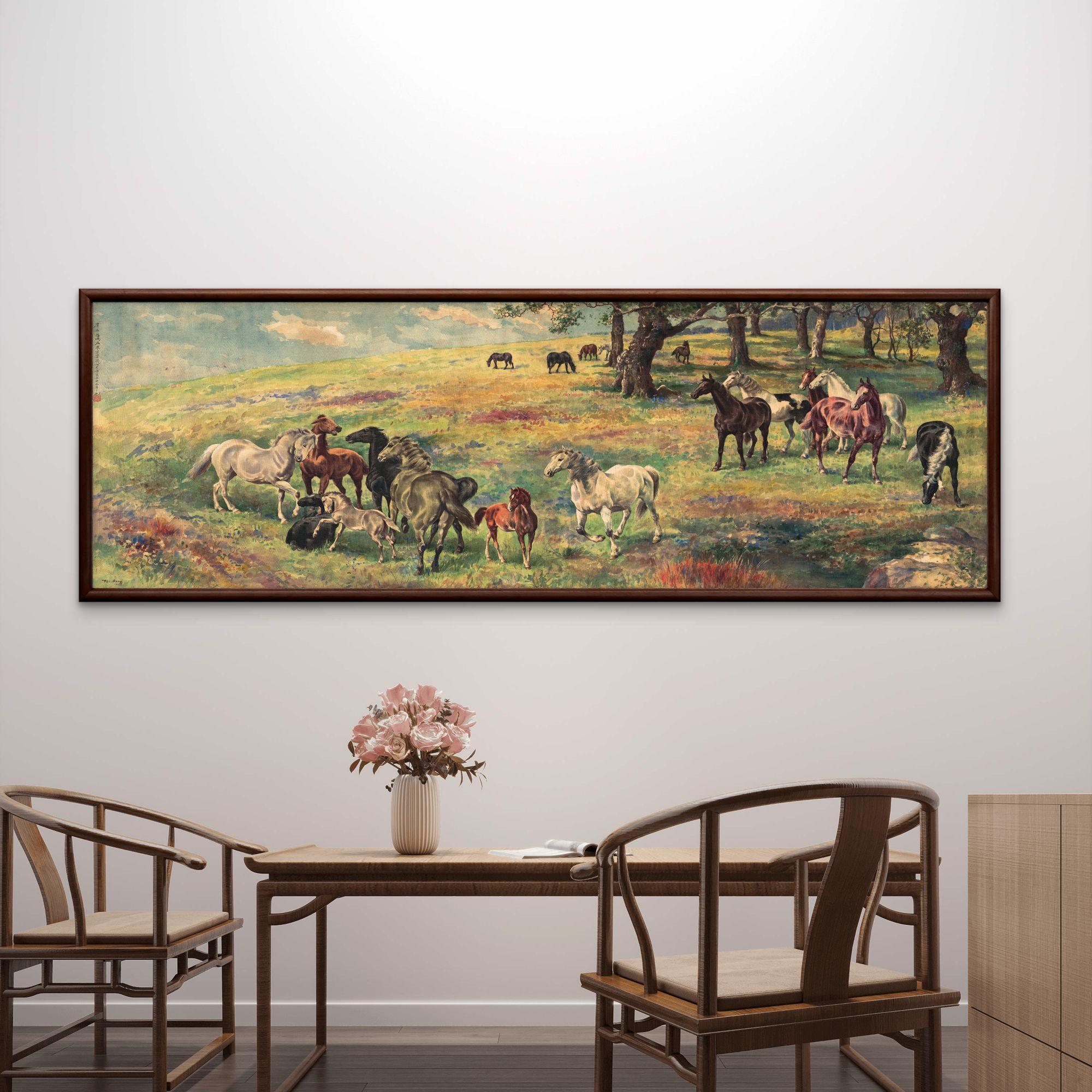 097-62*185骏马装饰画实木框办公室玄关书房茶室客厅挂画