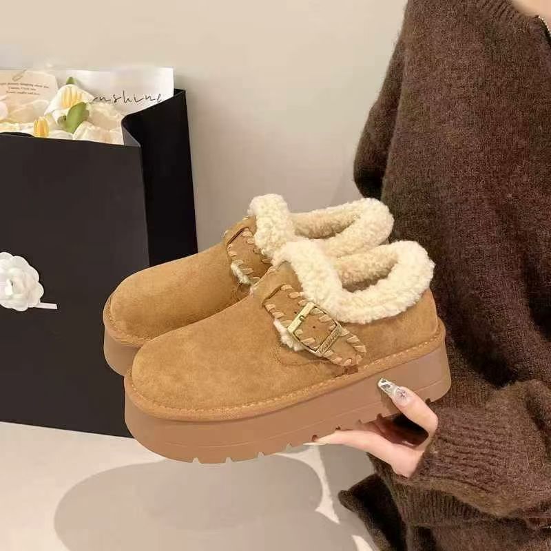 休闲风厚绒韩版复古港风脖肯鞋休闲纯色冬季百搭