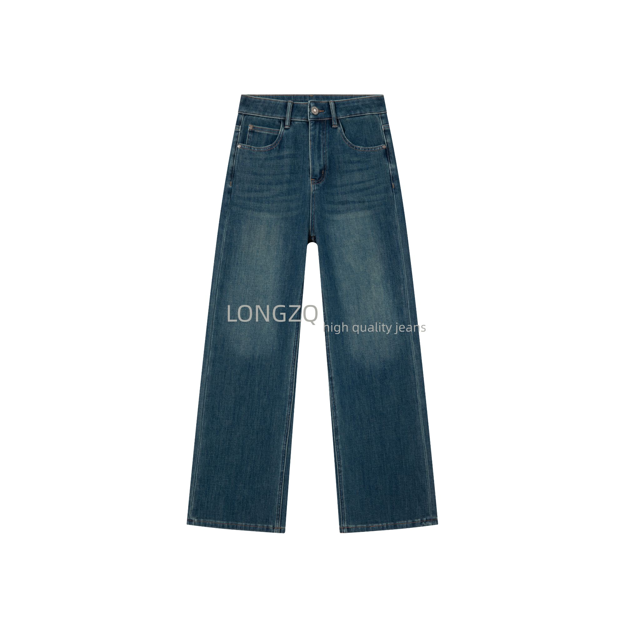 LONGZQ/四面弹直筒裤-高腰修身修饰腿型牛仔裤女款秋季深蓝色裤子