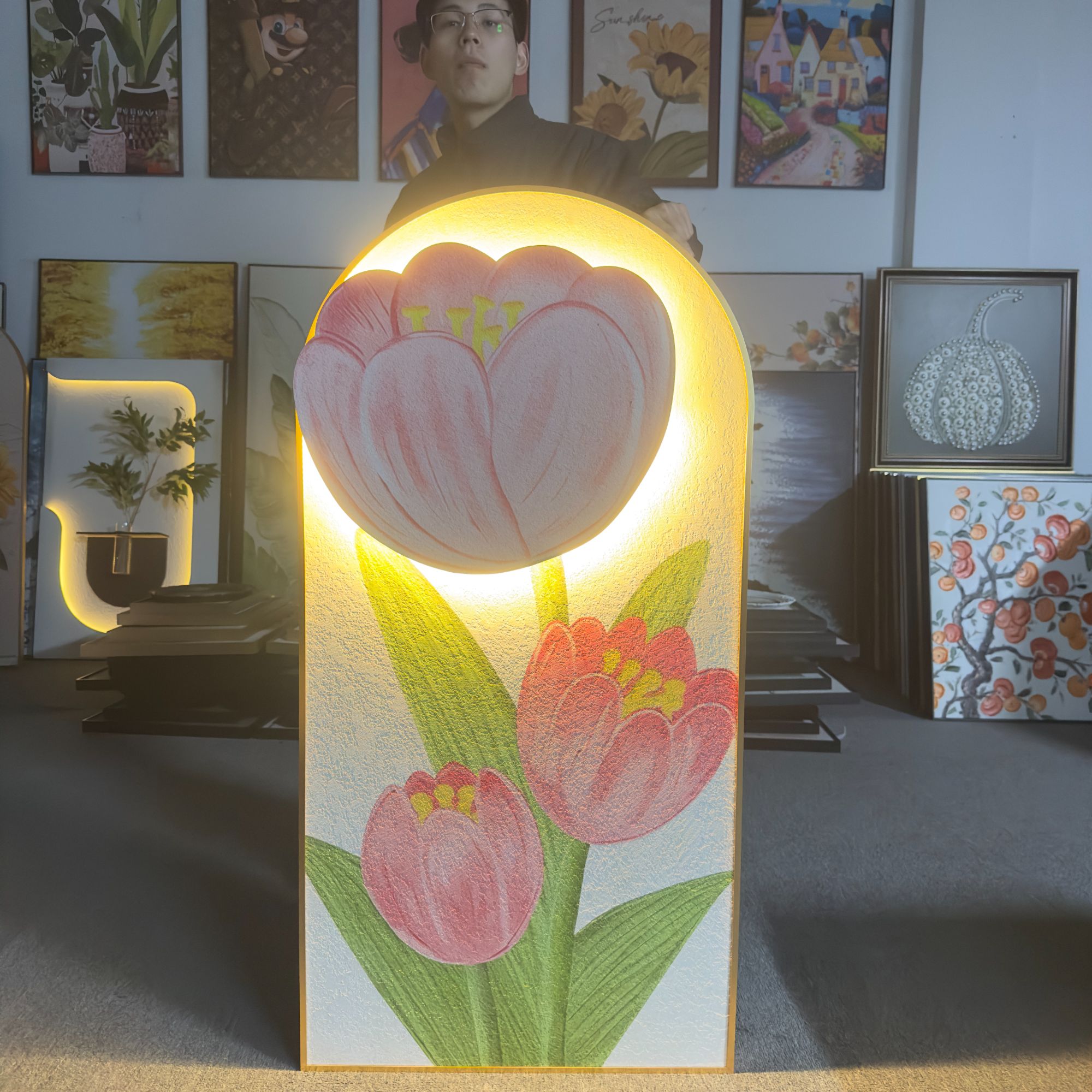 BB拱形奶油郁金香装饰灯画墙壁灯入户玄关客厅背景墙书房挂画