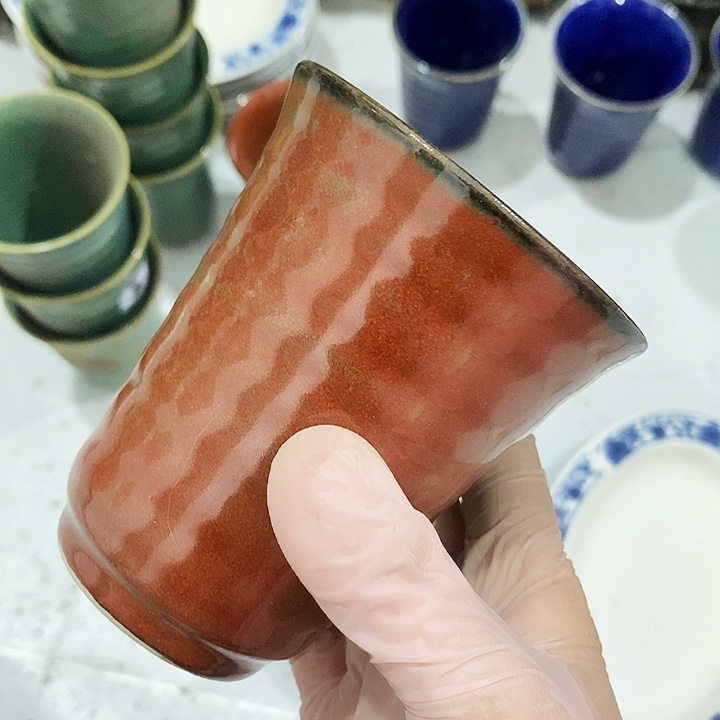 瓷片五厂窑变铁红釉闻香杯微瑕疵