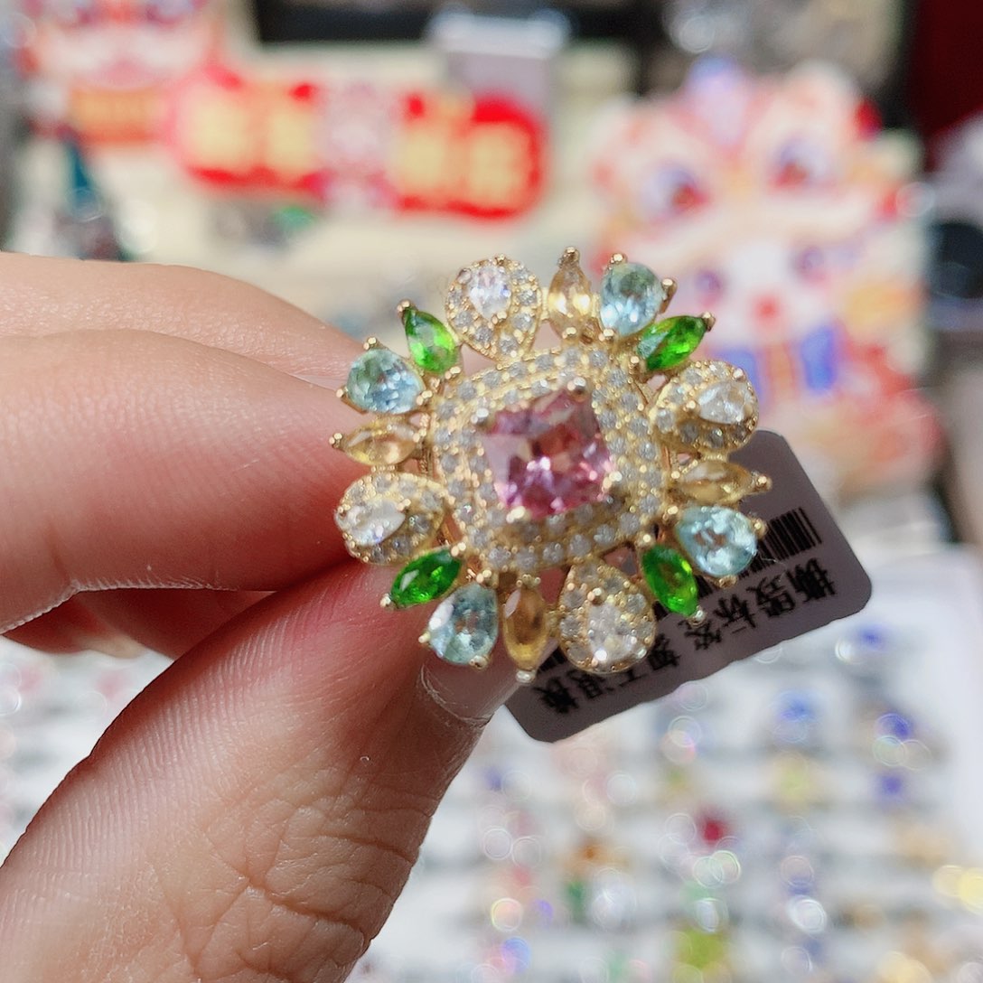 碧玺戒指戒指银S925镶嵌