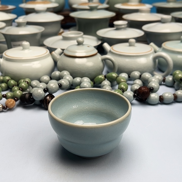 杯天青微蓝釉福禄碗杯原矿原釉原产地