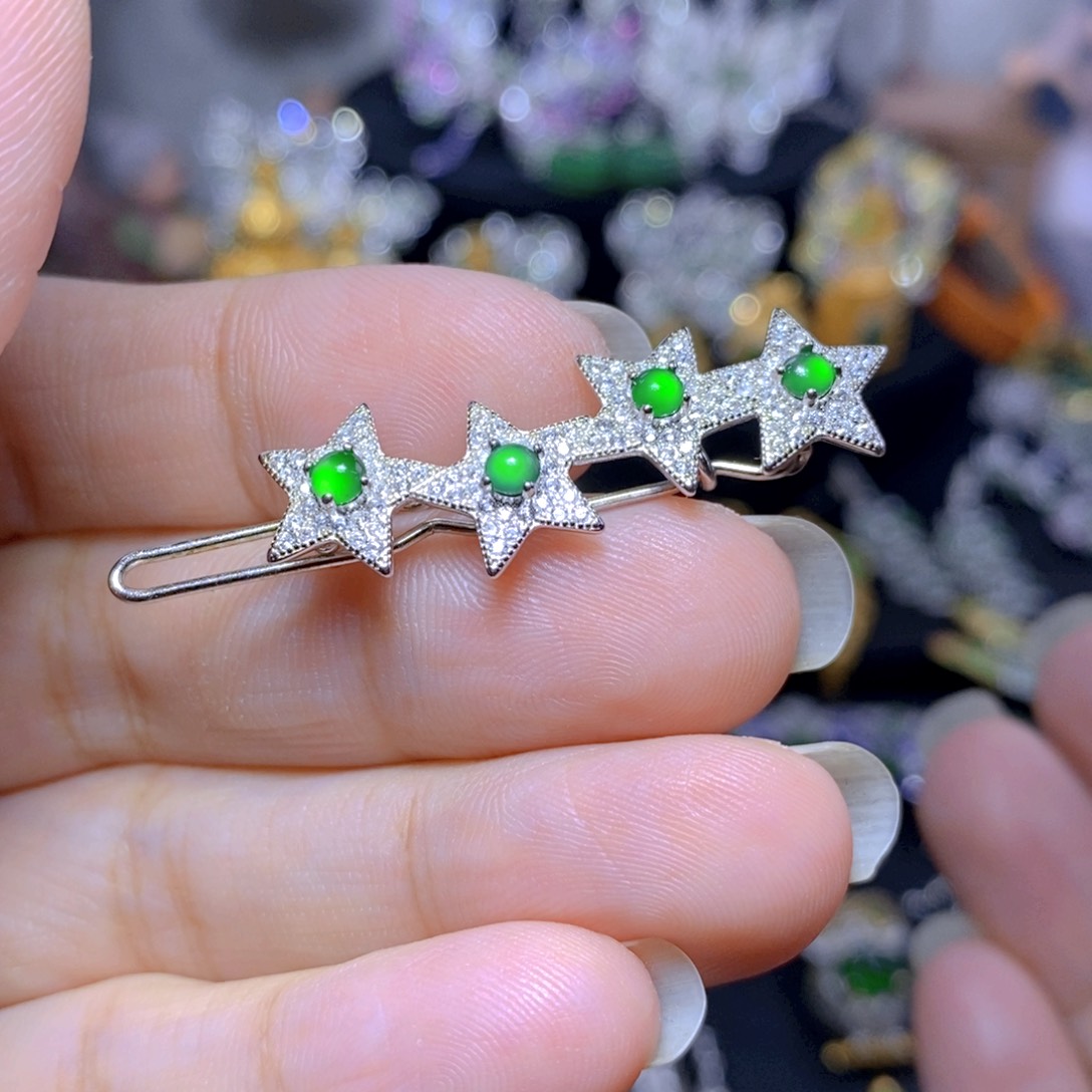 翡翠银S925镶嵌耳饰天然翡翠