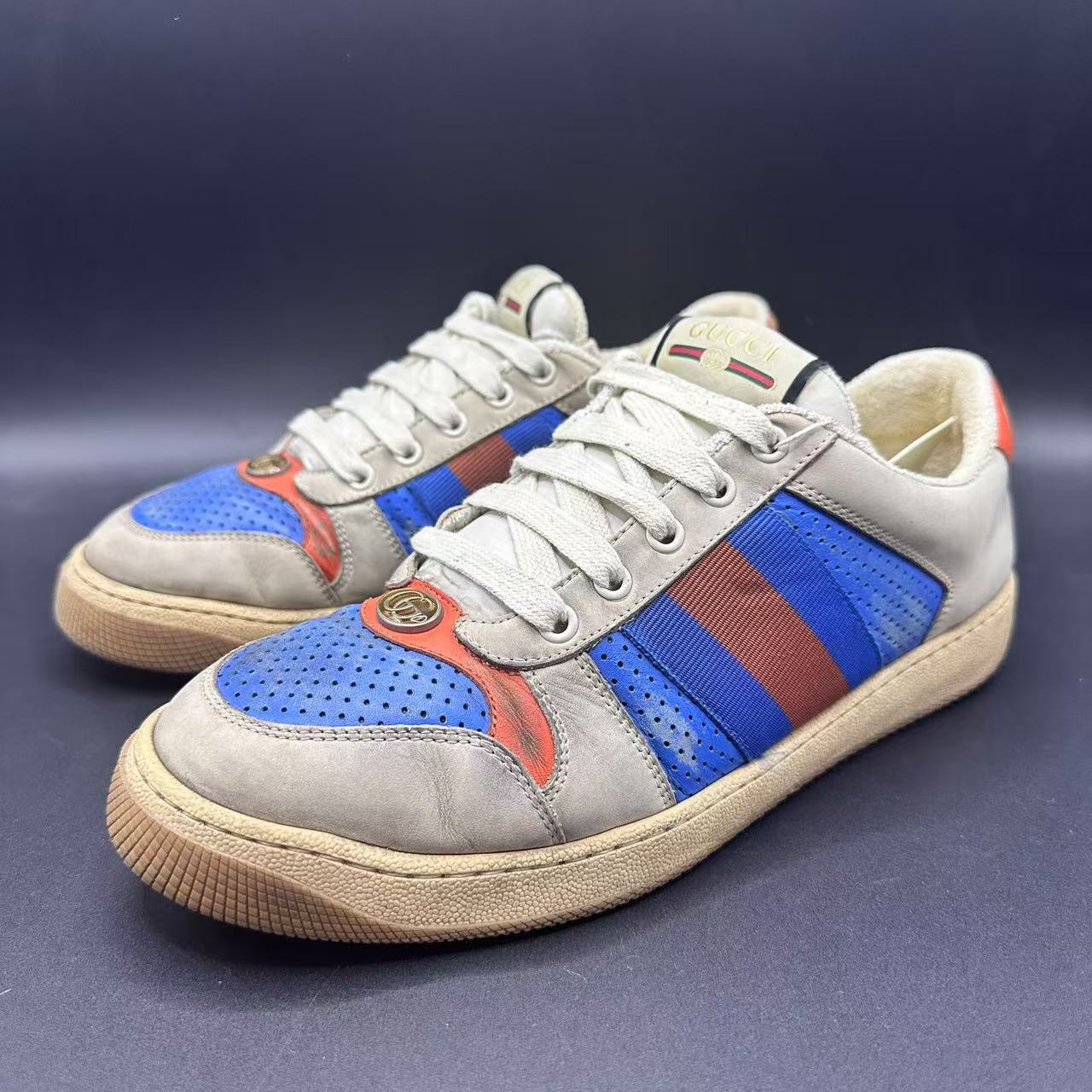 95新 GUCCI/古驰 男士蓝橙时尚百搭经典休闲脏脏鞋41码 zy192