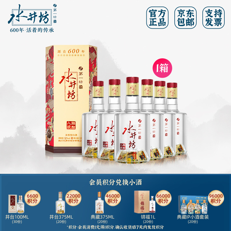 水井坊【1箱】臻酿八号52度浓香型纯粮白酒520ML*6瓶宴请送礼D
