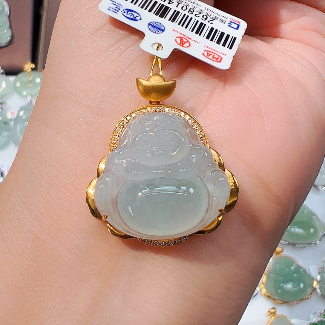 吊坠(不含链)18K金镶嵌翡翠佛公