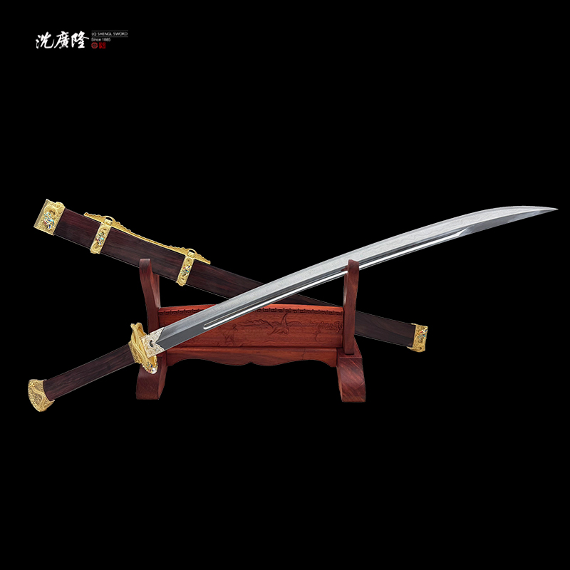 龙泉沈广隆- 腾龙雁翎刀  铜花丝盘龙 大叶紫檀  宝剑 未开刃