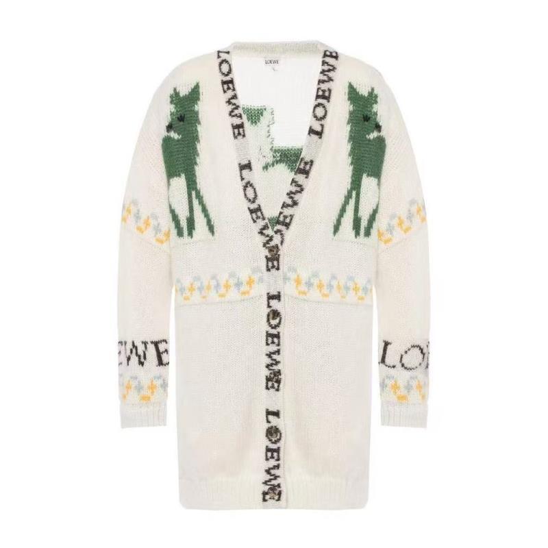 未使用 LOEWE/罗意威  嵌花图案针织马海毛羊毛开衫外套
