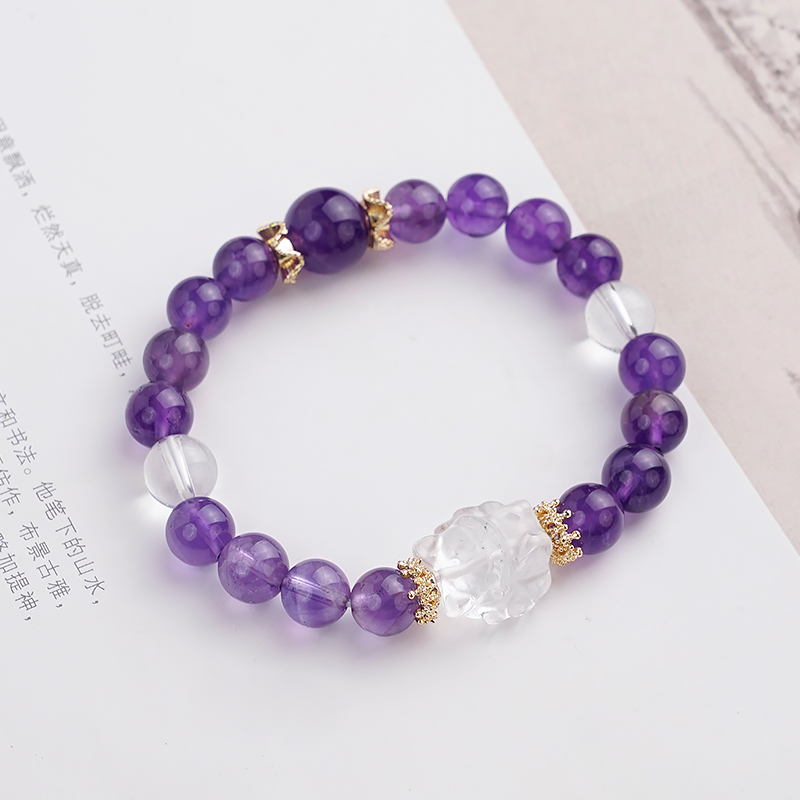 原创单圈天然紫水晶九紫离火白水晶九尾狐凤九简约百搭手链-9438