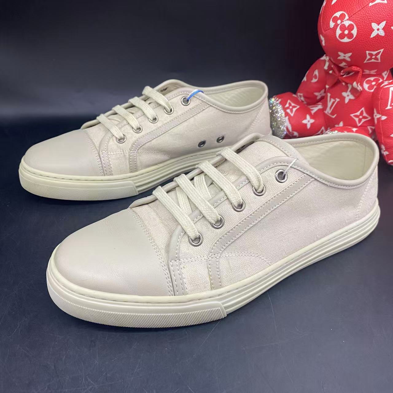 95新 GUCCI/古驰 灰色暗纹老花时尚舒适帆布板鞋40欧码ddm2394