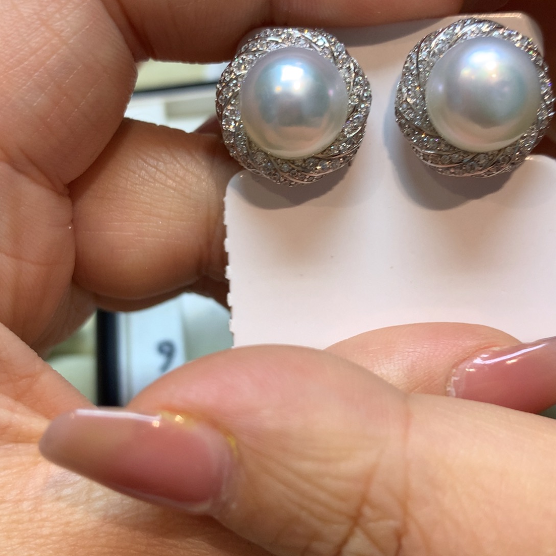 海水珍珠耳饰银S925镶嵌