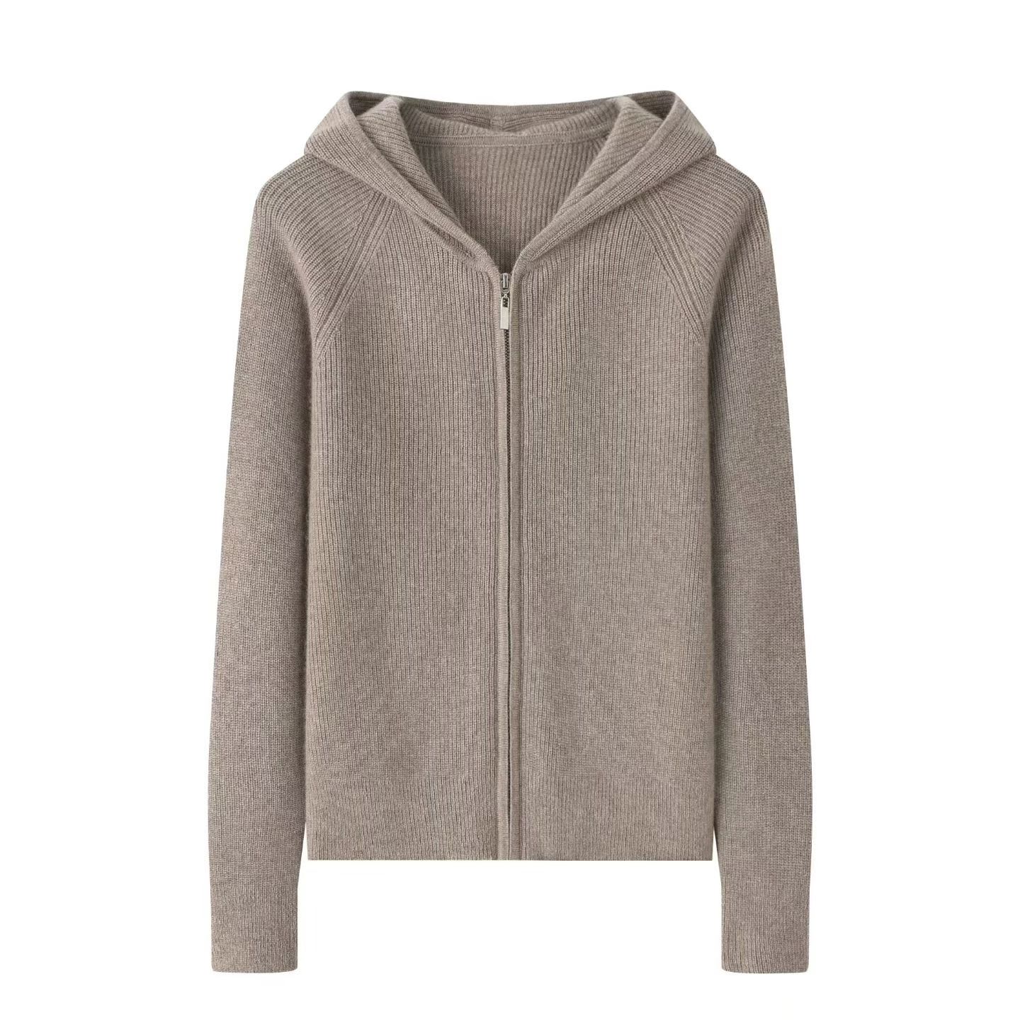 元宝针连帽双拉链女开衫外套