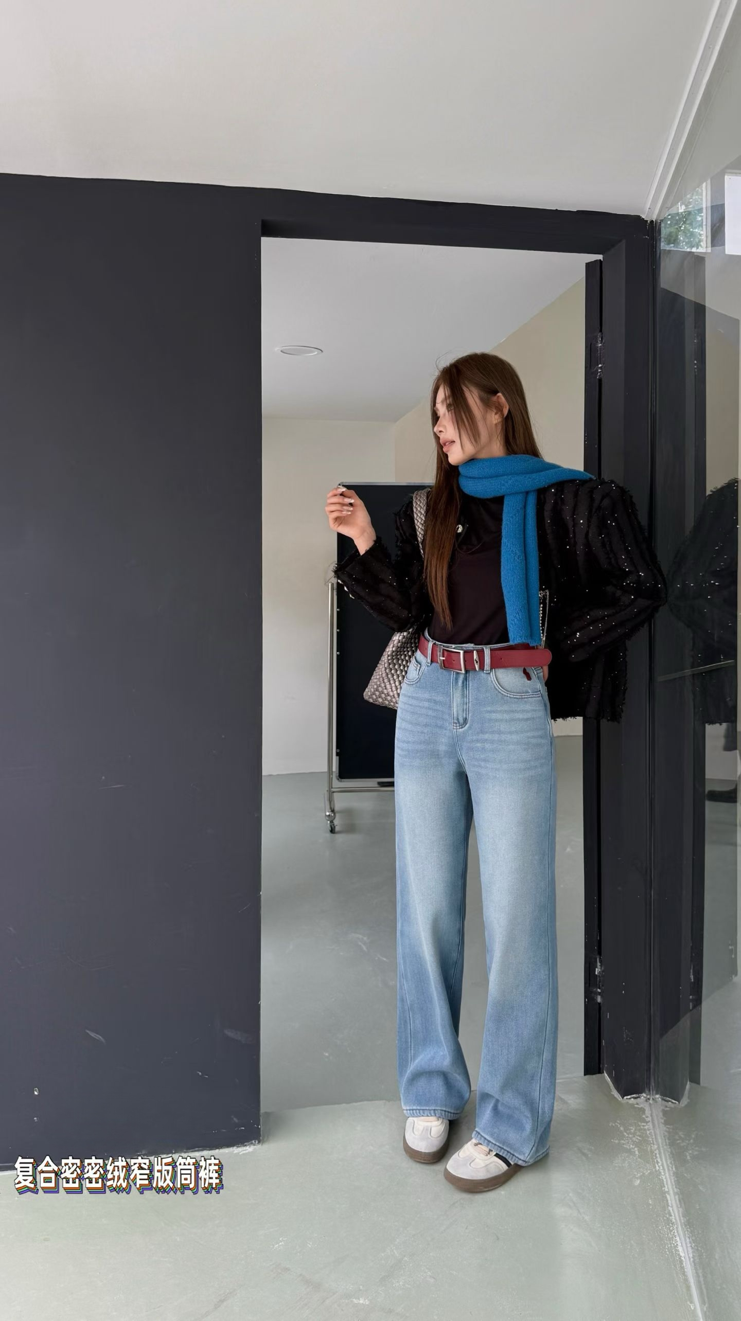 阔腿裤冬季筒裤加绒加厚款 浅蓝色