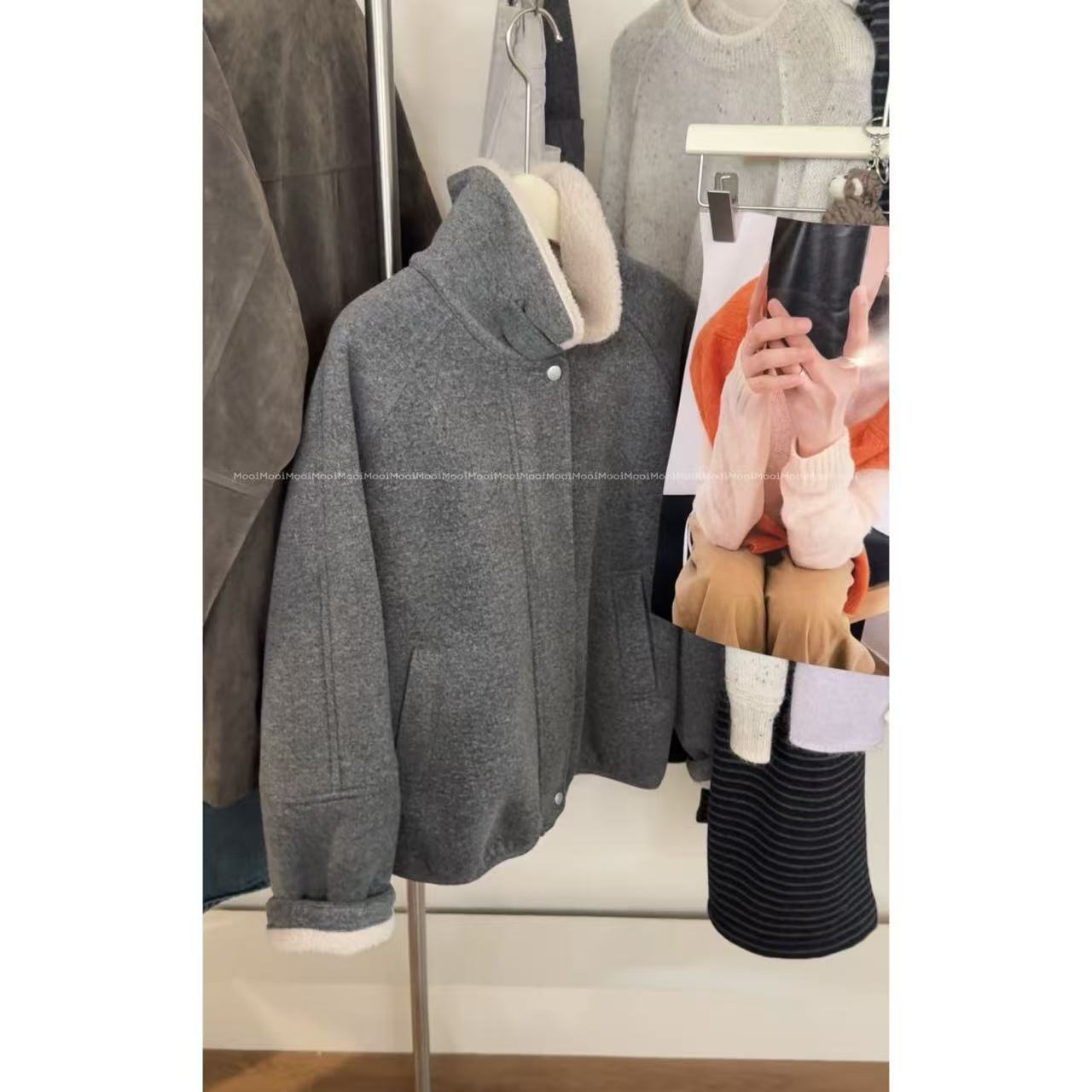 【mooi】'灰色讯息'秋冬新款韩版ins风小众设计感加厚外套