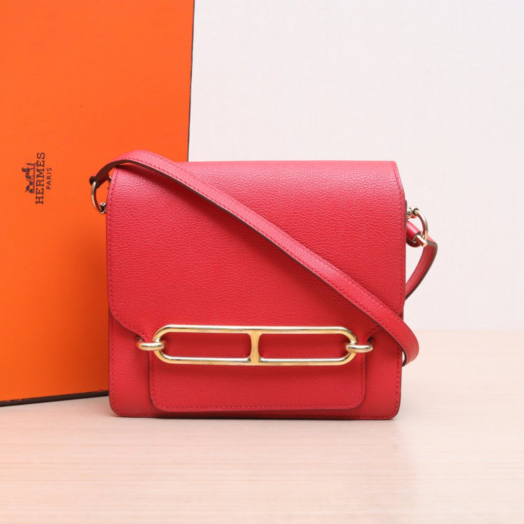 95新 Hermes/爱马仕 小花黑黑 猪鼻子19 S5番茄红 EC皮 D刻 金扣