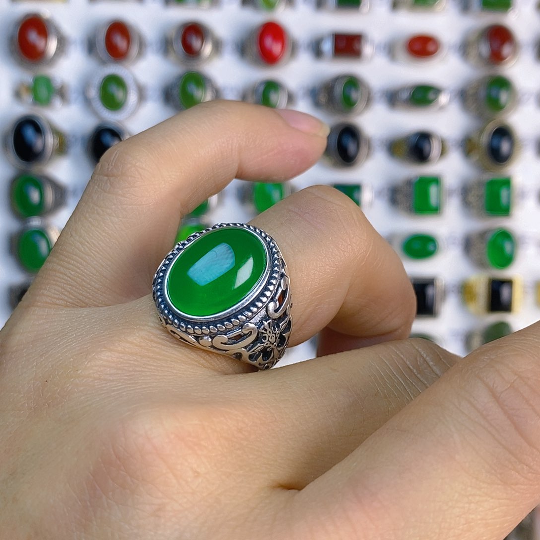 玛瑙/玉髓戒指银S925镶嵌