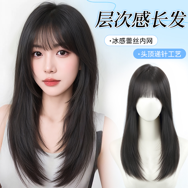 夏天专用手织锁边超薄大头皮蚕丝底网免醒发全头套假发