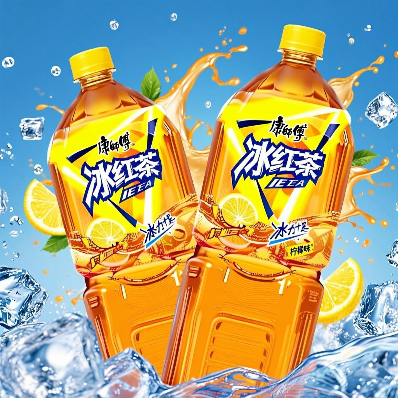 康师傅冰红茶1L*2瓶/2000ml整箱柠檬味风味茶饮料夏季清爽解渴