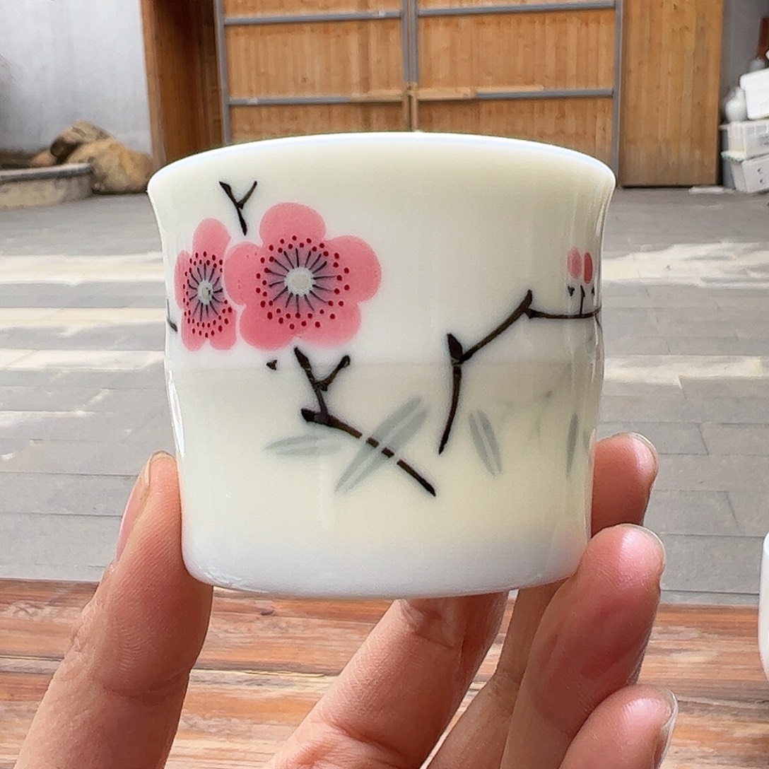 瓷柴窑 红梅竹节杯，微瑕吸烟