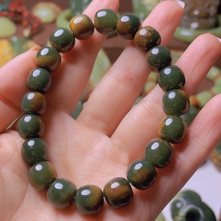 未镶嵌手串岫岩河磨玉（透闪石质玉）珠**子