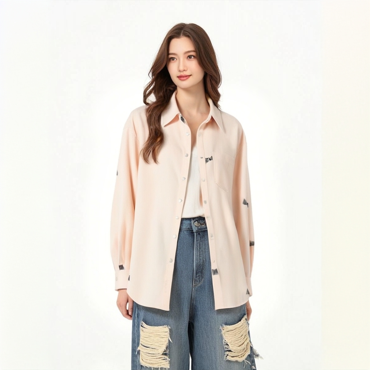 【TA图】剪标纯棉甜酷宽松蝴蝶结牛仔衬衫外套女021品牌折扣25春
