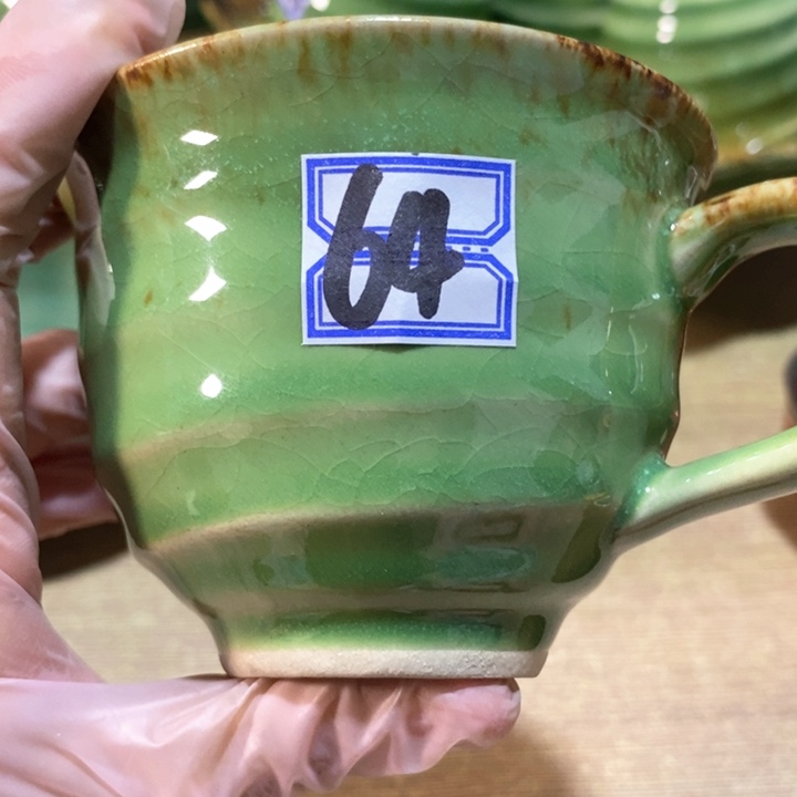 瓷片陶瓷品五厂洒金帝王绿把杯