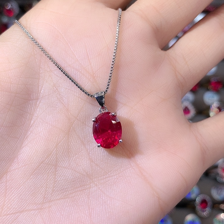 红宝石颈饰银S925镶嵌白810