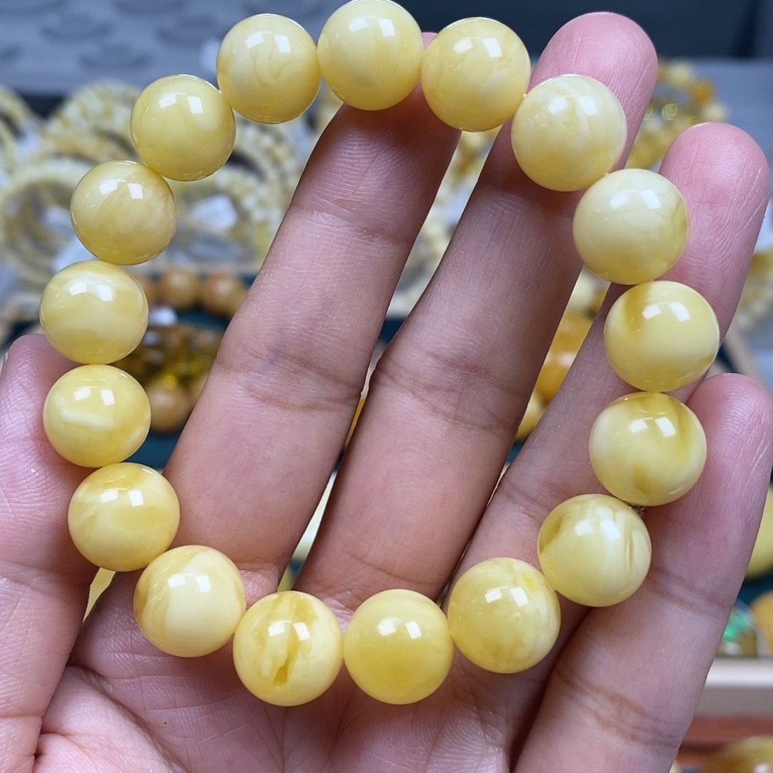 未镶嵌琥珀珠宝奇石12白花蜡圆珠17.14