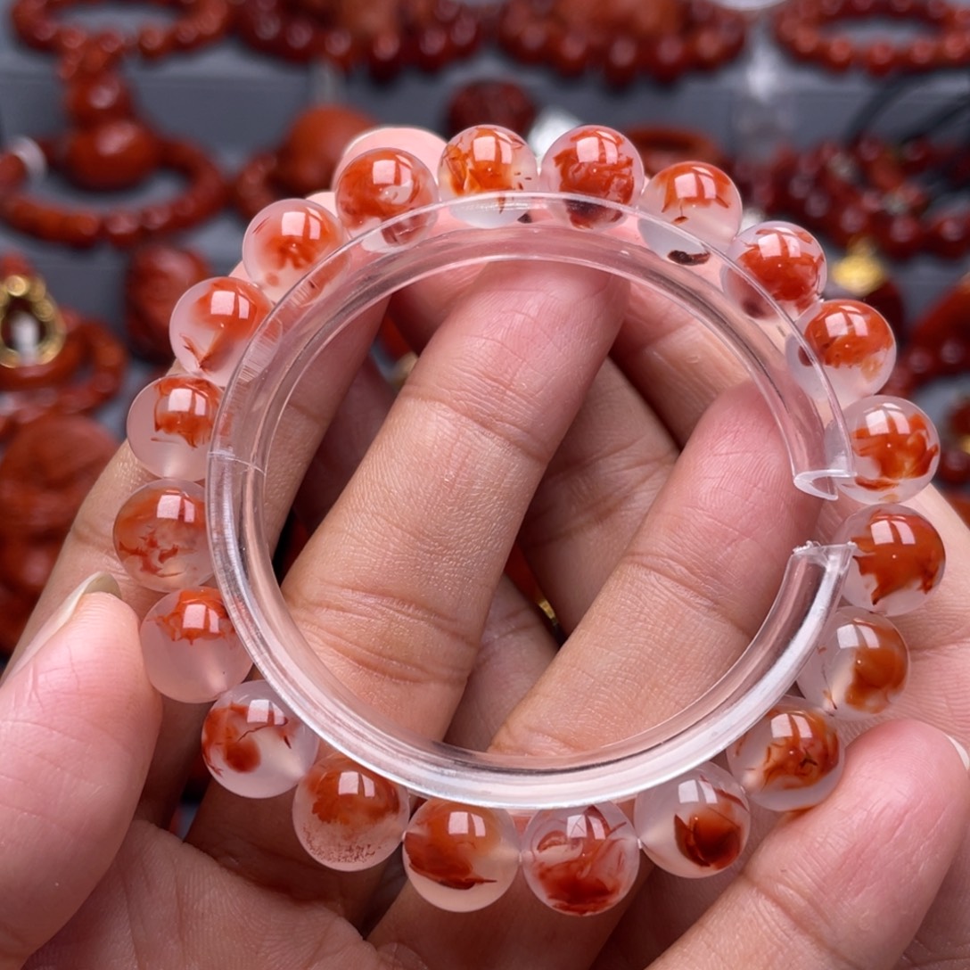 南红玛瑙未镶嵌珠宝奇石单圈9.5mm