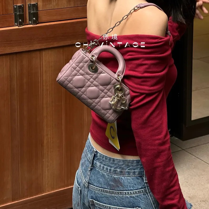 95新 DIOR/迪奥 3928 紫色金标D-joy三格戴妃斜挎包22