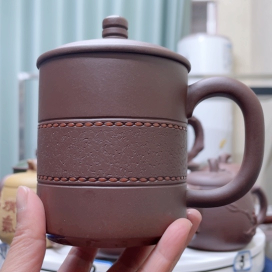 紫砂茶杯紫泥光素皮革杯