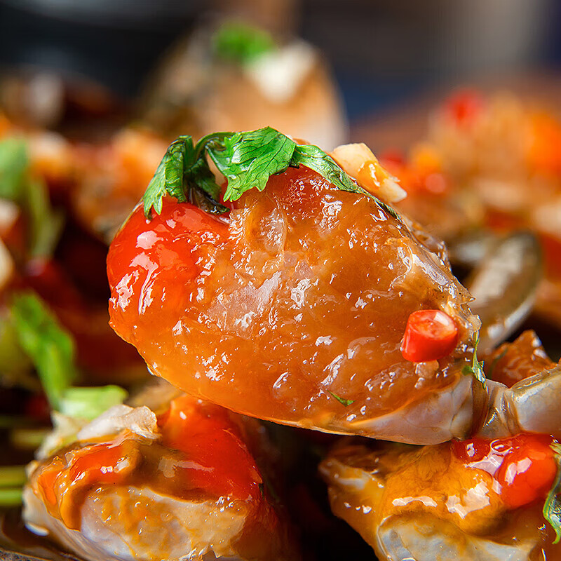 （姐弟海鲜）舟山精品红膏蟹块500克/桶新鲜腌制鲜香生吃请冷冻保存