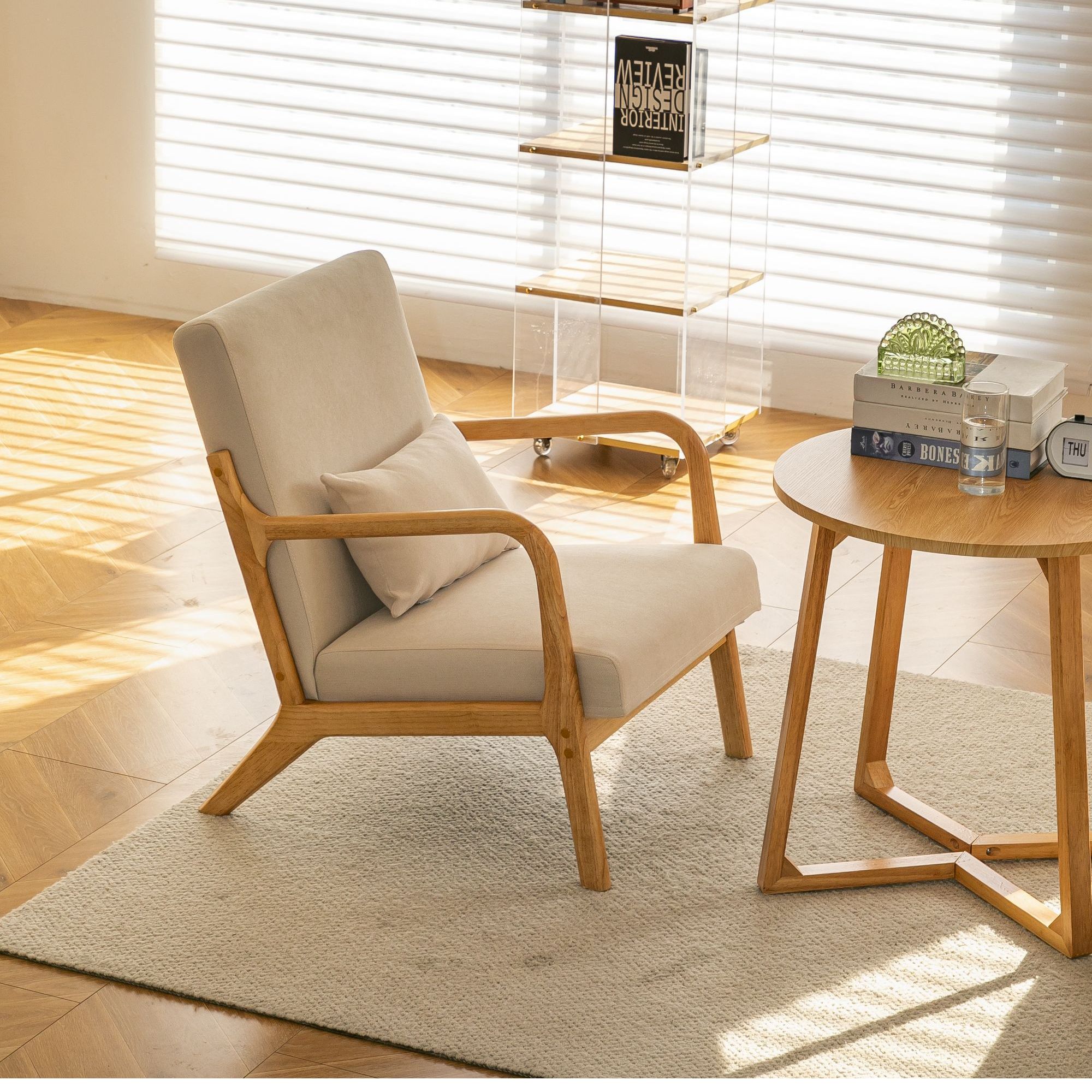 1801小户型网红阳台客厅家用休闲椅咖啡民宿奶茶店单人实木休闲椅