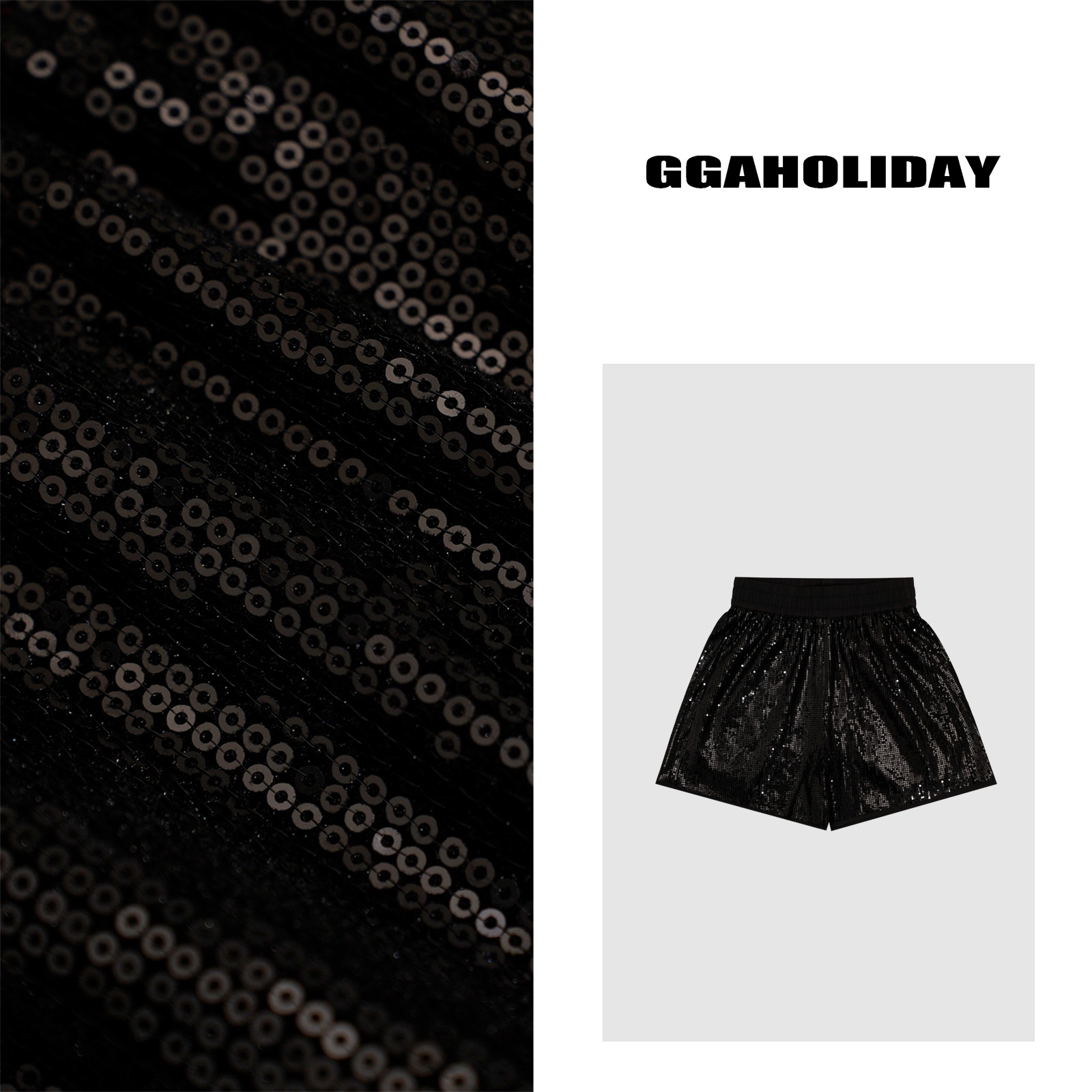 GGAHOLIDAY夏季时尚宽松阔腿休闲裤潮流亮片松紧腰短裤-152613