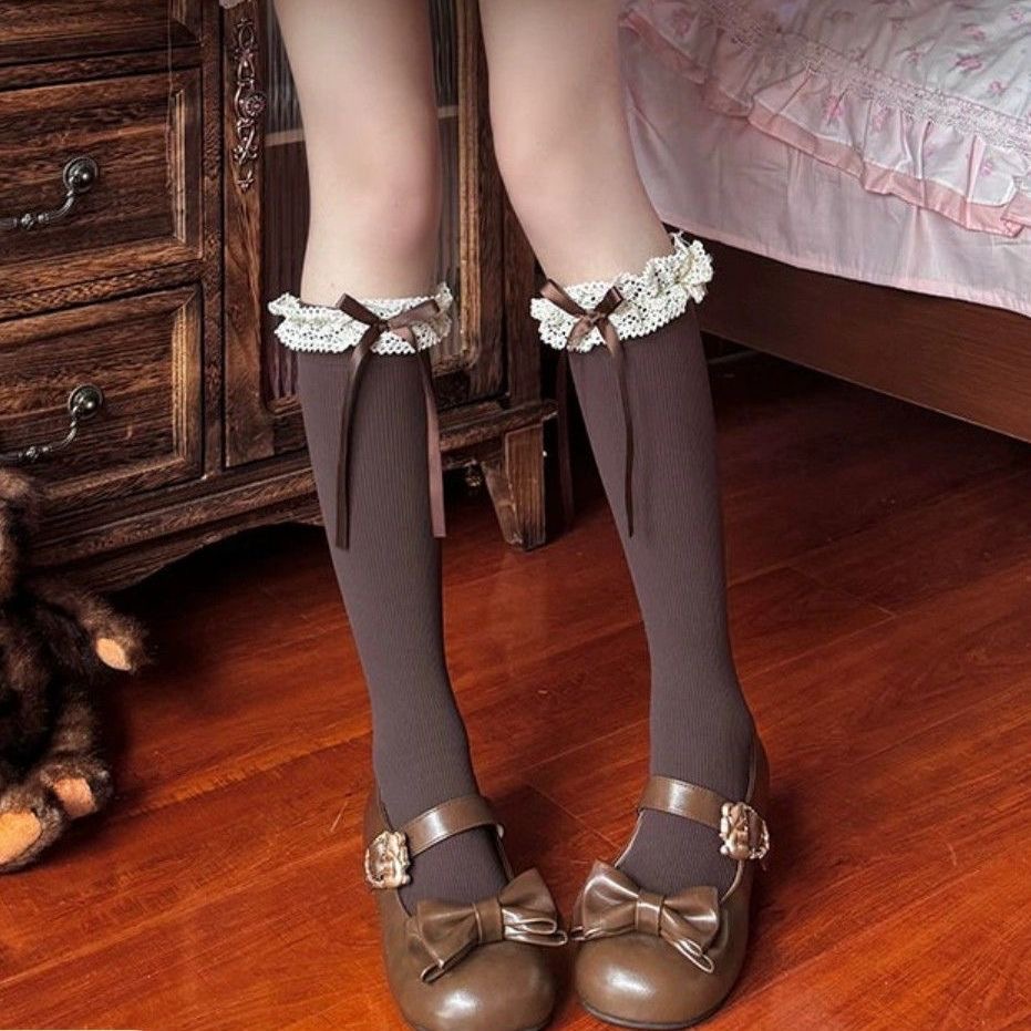 花边洛丽塔小腿袜蝴蝶结jk长筒学院风FP
