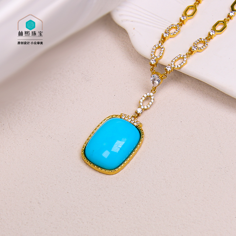 S925银绿松石圆弧长方项链 多样性发货一件 LX020455