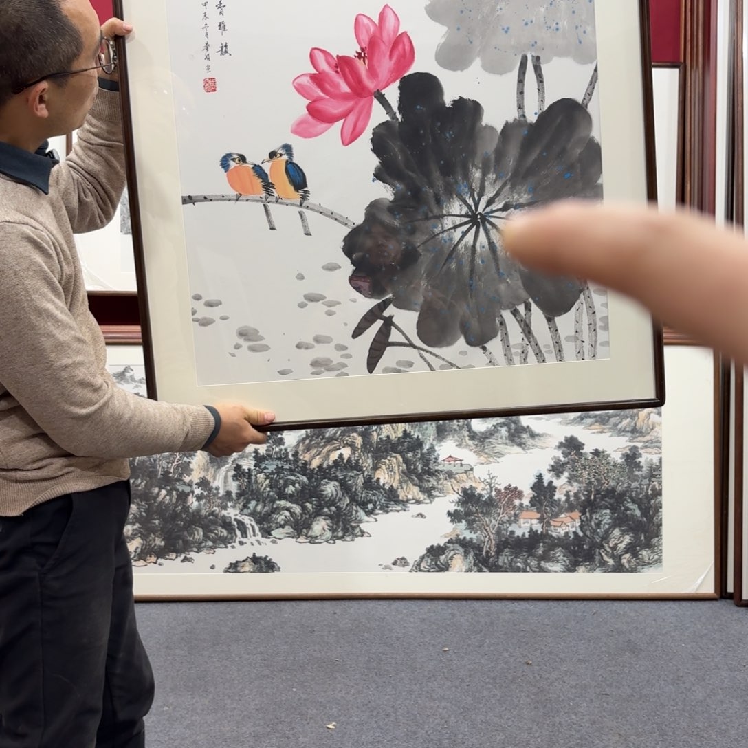 国画带框绘画80/80尺寸