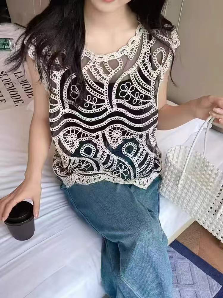 【特价不支持退换】潮流时尚镂空气质女装蕾丝无袖背心2025夏季新款