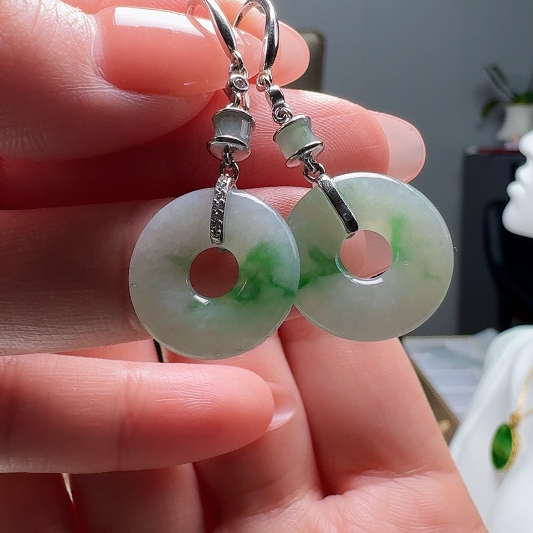 翡翠耳饰银S925镶嵌天然