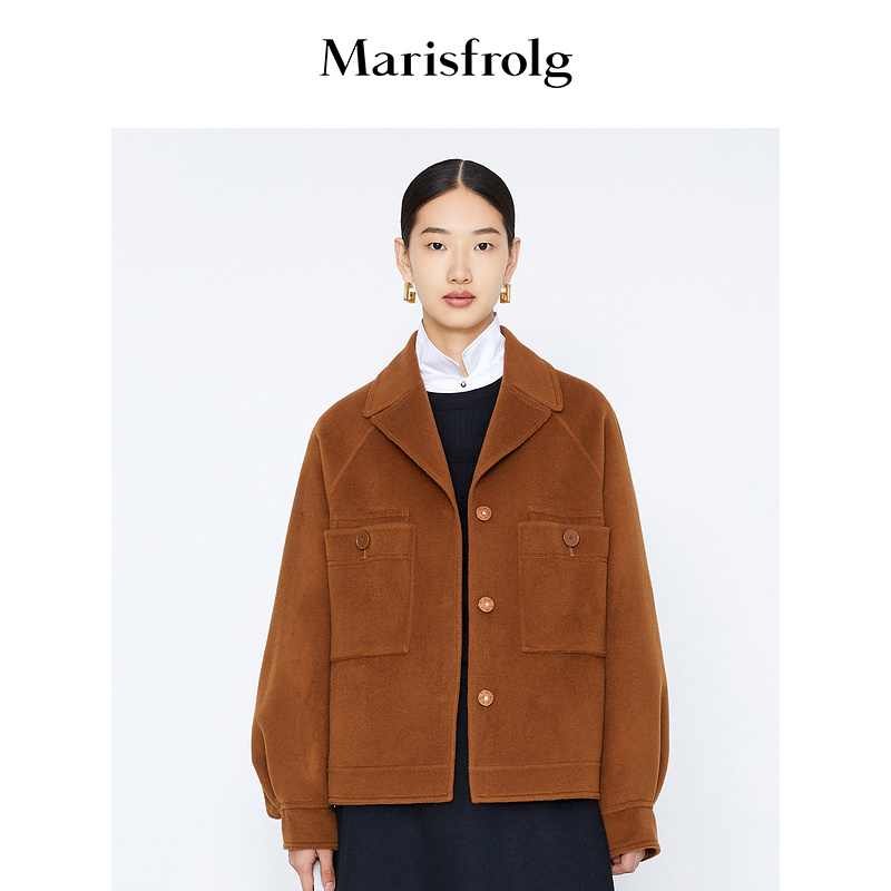 【达人专属】玛丝菲尔翻领休闲百搭双面呢毛呢外套A1BW41428