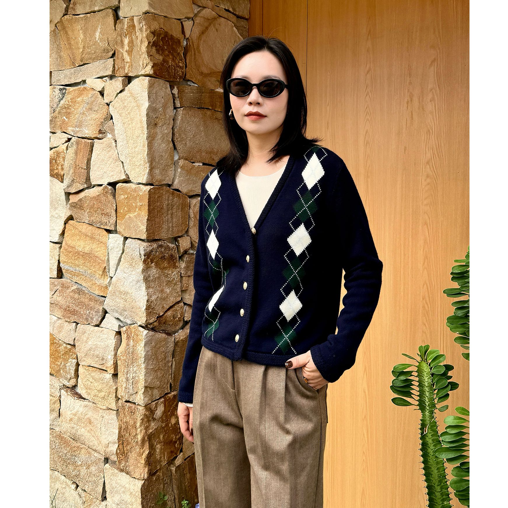 剑桥开衫|重磅编织学院风菱格纹厚款针织开衫