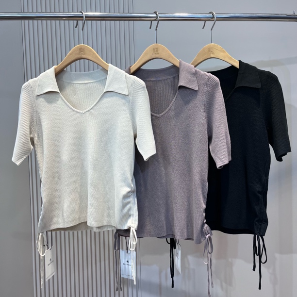 【26】水淼春款新品2649-V领抽绳短袖毛织上衣