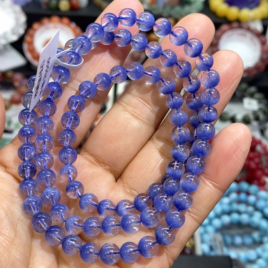 水晶手串未镶嵌蓝线聚宝盆6➕