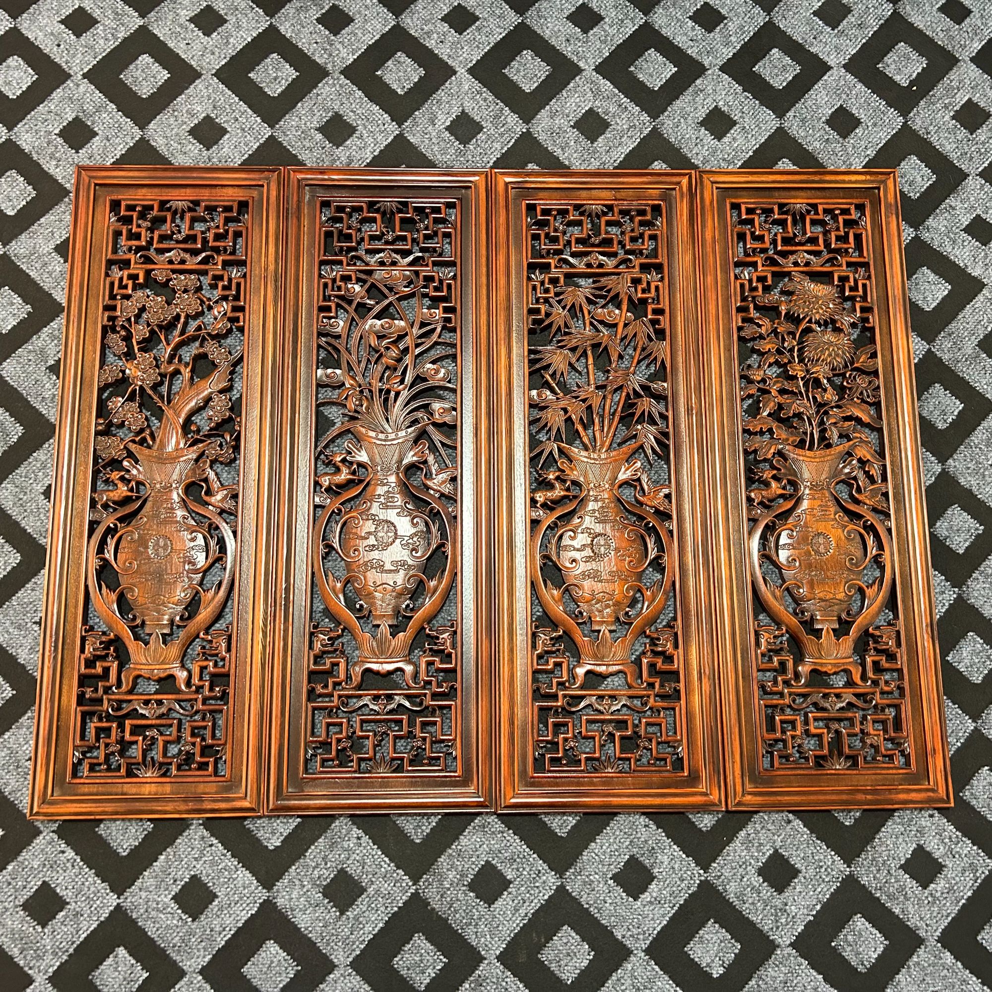 新中式中国风94cm*31cm梅兰竹菊四条屏仿古色