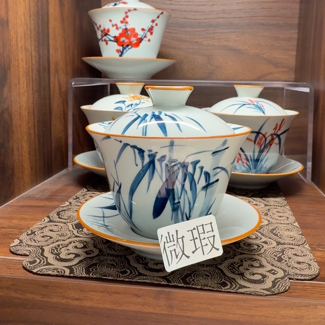 釉下手绘茶具微瑕